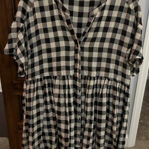 TYLHO for Anthropologie Buffalo Plaid Black White High Low button top
